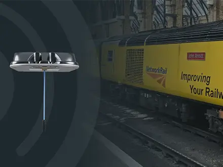 Train at platform with antenna floating