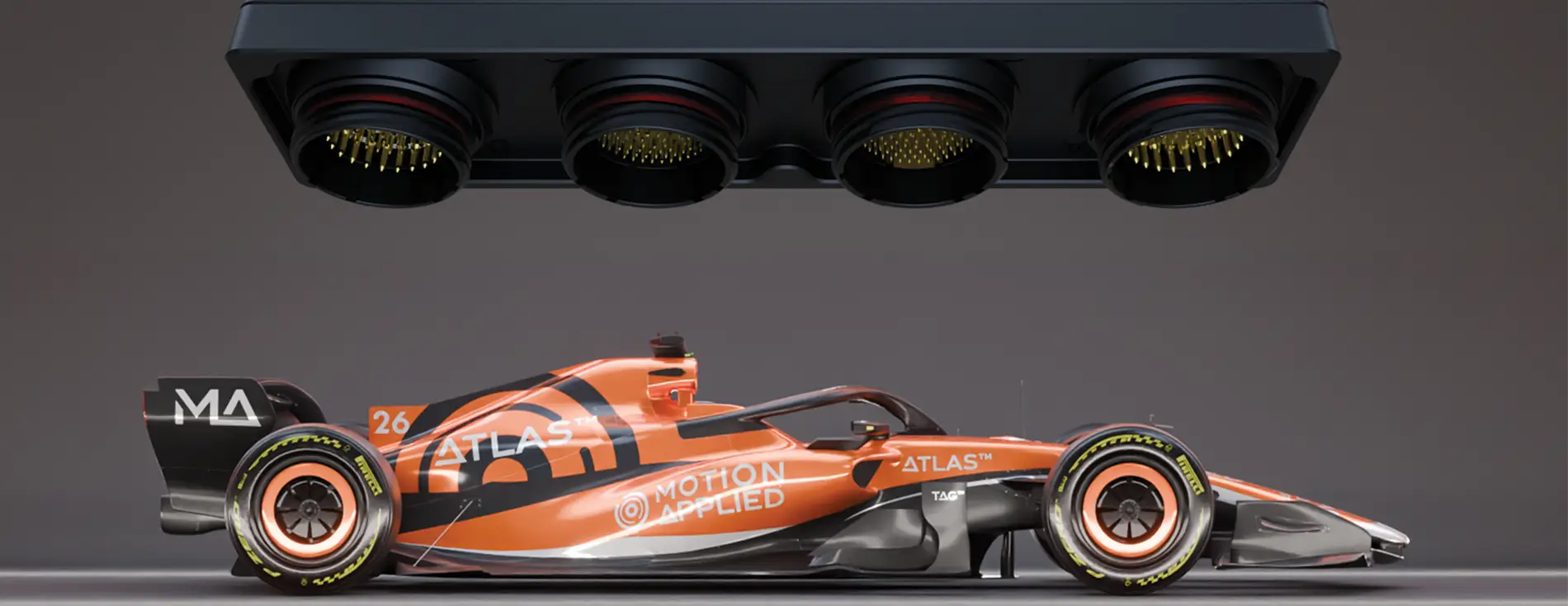F1 car with a control unit above